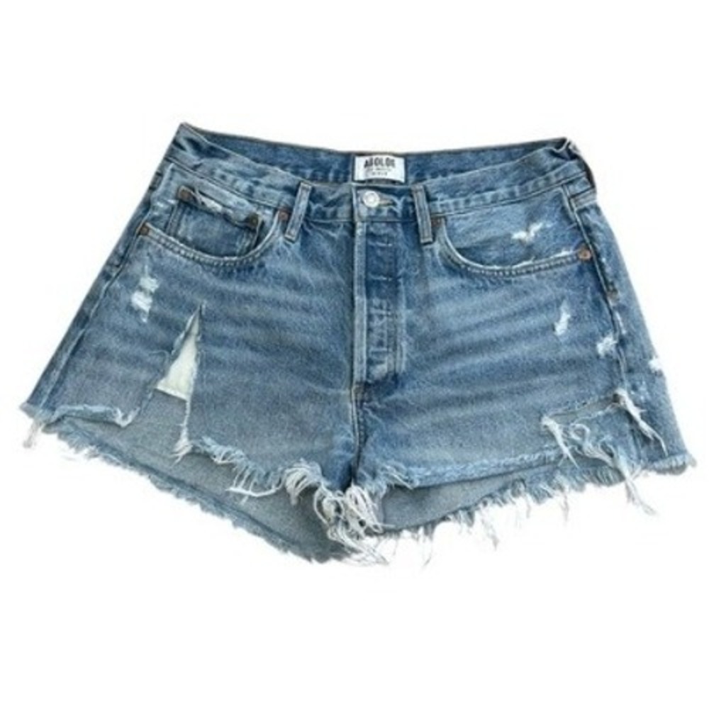 Agolde Women's 27 Light Wash Distressed Raw Hem Button Fly Denim Shorts Casual